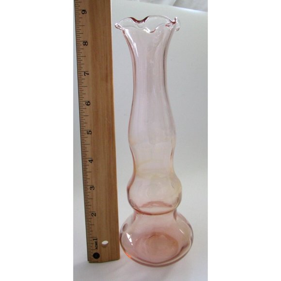Vintage Pink Depression Art Glass Etched - Stretched Pedestal 8.25" H Bud Vase - Picture 14 of 15